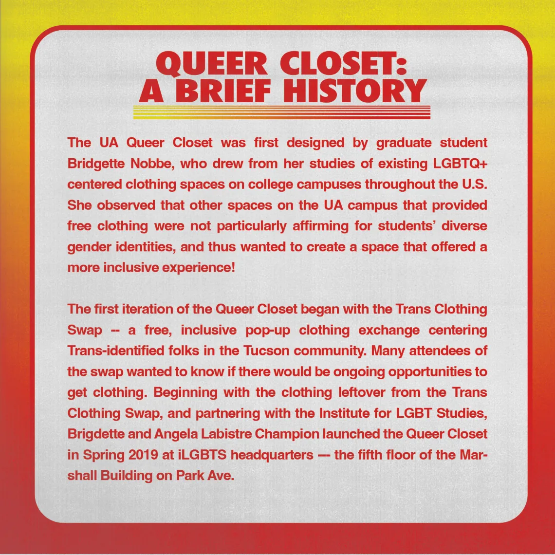 yellow and red framed flyer with red writing